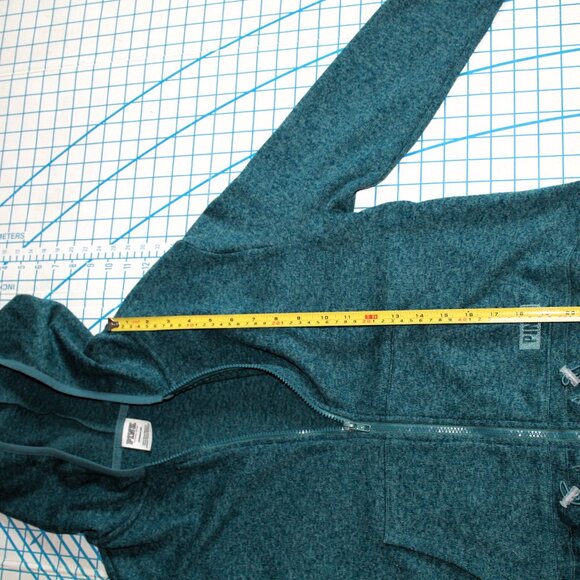 PINK Victoria's Secret Marled Teal Blue Zip-Up Hoodie Sweater, Small - Picture 9 of 9